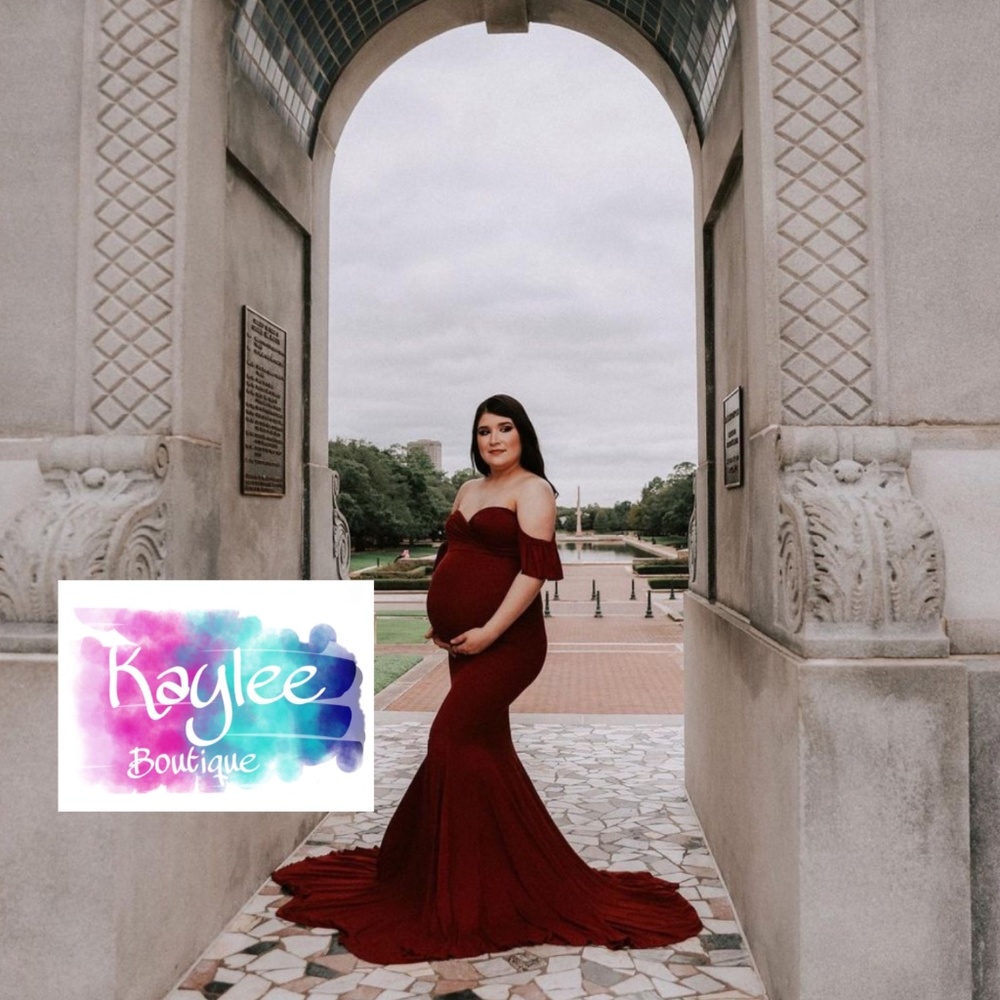 Burgundy Off the Shoulder maternity dress